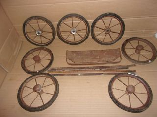 Vintage Baby Buggy Carriage Stroller Wire Spoke Rubber Wheels Steampunk Parts