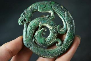 Exquisite Chinese Old Jade Carved Two - Sided Dragon/phoenix Lucky Pendant J1