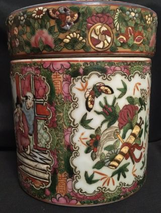 Vtg Antique Jiaqing Seal Chinese Porcelain Canister Tea Box Hand Painted Enamel