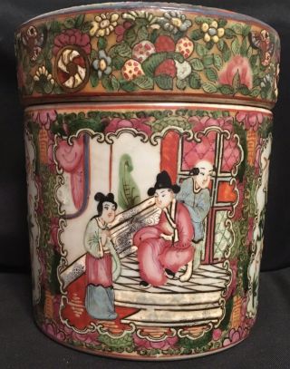 VTG Antique JIAQING SEAL Chinese Porcelain Canister Tea Box Hand Painted Enamel 2