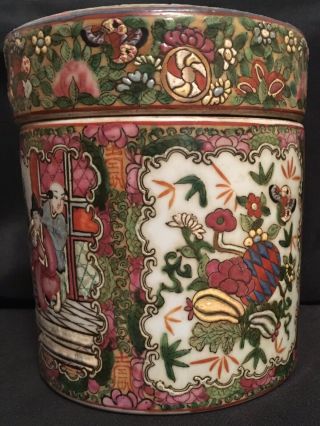 VTG Antique JIAQING SEAL Chinese Porcelain Canister Tea Box Hand Painted Enamel 3