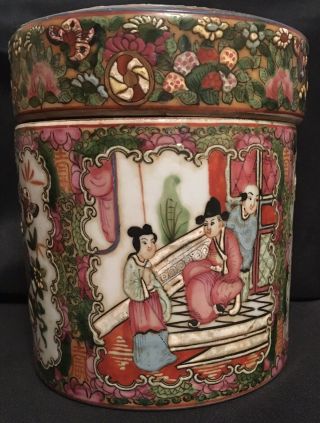 VTG Antique JIAQING SEAL Chinese Porcelain Canister Tea Box Hand Painted Enamel 5