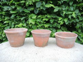 3 Old Sankey Bulwell Hand Thrown Half Height Terracotta Plant Pots 5.  5 - 6 " (3)