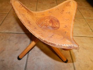 Vtg Fred Harvey Hand Finished,  Crafted Steerhide Stool,  Chair,  Horse Design