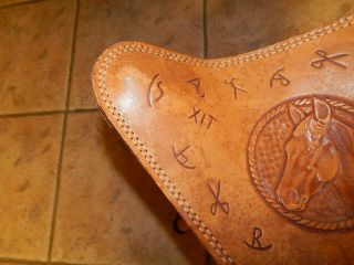 VTG FRED HARVEY HAND FINISHED,  CRAFTED STEERHIDE STOOL,  CHAIR,  HORSE DESIGN 3