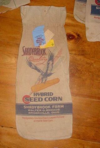 Vintage 1950 Dbl Sided Canvas Shadybrook Seed Corn Feed Sack Indiana W/cert Tags