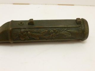 Small Antique Chinese Bronze Hand Cannon - 4 3/4 " Long X 1 " - Raised Relief Flowers