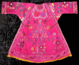 VINTAGE OLD GORGEOUS UZBEK SILK HAND EMBROIDERY ROBE CHAPAN JACKET CAFTAN A12524 5