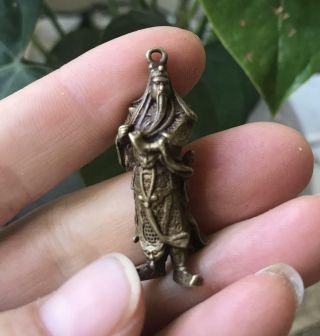 Old China Bronze Dynasty Guan Gong Yu Warrior God Pendant Amulet Necklace