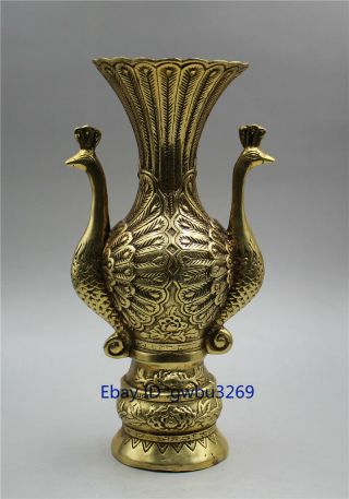 Chinese Brass Hand Carved Peacock Vase W Daming Xuande Marks