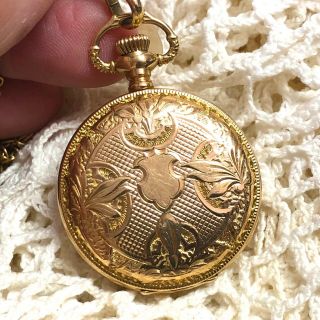 Antique14k Gold Elgin Ladies Pocket Watch 32mm W/gold Filled 24 " Y Necklace