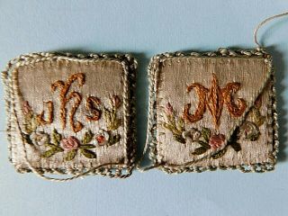 Small Early 19th Century Embroidered Silk Squares,  Dolls House Kneelers?