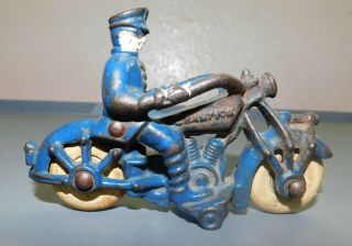 1930s Champion Cast Iron Toy Motorcycle Policeman Paint 5 "