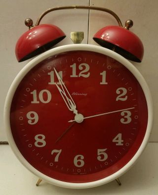 Vintage 1970s West Germany BLESSING White And Red Windup Alarm Clock 2
