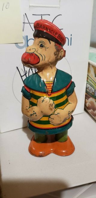 1930s J.  Chein Barnacle Bill Walker The Sailor Mechanical Wind - Up Tin Toy Japan