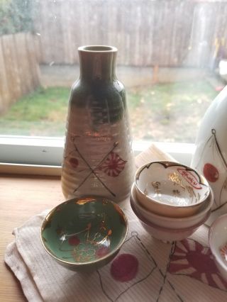 Ww2 Japanese Sake Set With 5 Cups 2 Glasses And A Hankercheif Rare