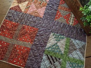 The Best Fabrics Of The 1860 - 1880s Antique Table Or Doll Quilt 20x19