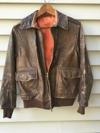 U.  S.  Army Aaf World War 2 Pilot A - 2 Seal Brown Horsehide Leather Flight Jacket.