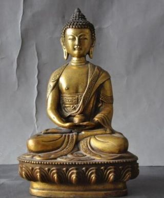 Old Tibetan Buddhism Brass Gilt Medicine Buddha Sakyamuni Shakyamuni Statue