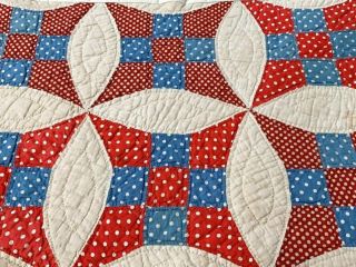 Patriotic c 1930s Improved Nine Patch TABLE Quilt Runner 24 x 16 Red Blue 3