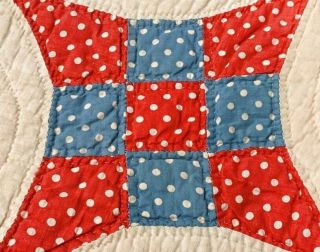 Patriotic c 1930s Improved Nine Patch TABLE Quilt Runner 24 x 16 Red Blue 4