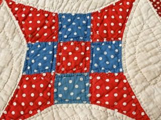 Patriotic c 1930s Improved Nine Patch TABLE Quilt Runner 24 x 16 Red Blue 5
