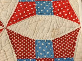 Patriotic c 1930s Improved Nine Patch TABLE Quilt Runner 24 x 16 Red Blue 6