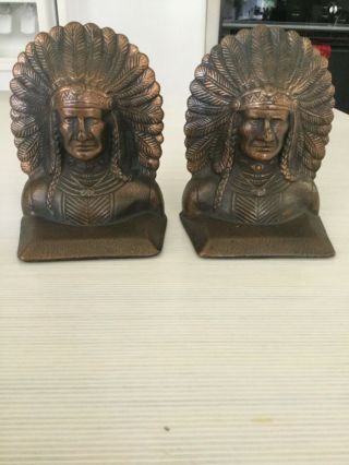 Antique Native American Indian Whirling Log Bronze Statue Bookends 1900,
