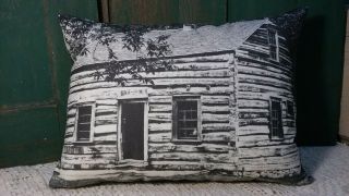 Primitive Vintage Americana Farm Homestead Wood Log Cabin Pillow Civil War
