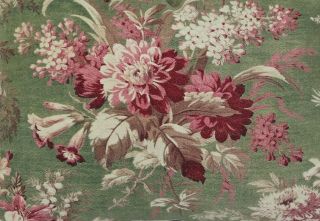 Lovely Antique French Floral Fabric Cotton Cretonne Upholstery C.  1890 Home