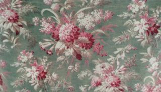 Lovely Antique French floral fabric cotton cretonne upholstery c.  1890 home 7