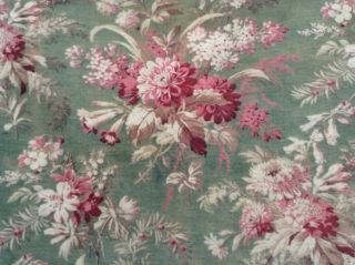 Lovely Antique French floral fabric cotton cretonne upholstery c.  1890 home 8