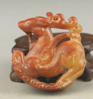 Chinese Old Natural Jade Hand - Carved Deer Pendant 1.  9 Inch