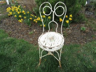 Vintage White Metal Ice Cream Parlor Child Chair Patio Plant Stand Shabby Chippy