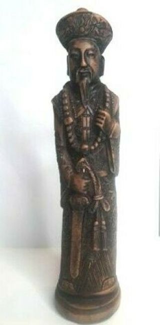 Vintage Hand Carved Heavy Stone Statue Brown Chinese Male With Sword Figurine