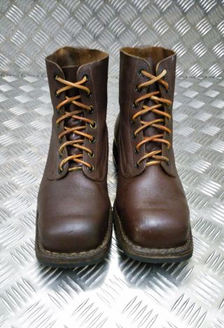 Vintage Leather M59 Swedish Military Brown Square Toe Boots 60`s / 70`s 5