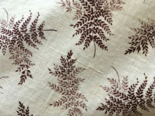 Antique Calico 19th C Fabric Ferns Brown Ivory Primitive Timeworn Quilting Dress