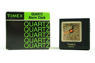 Vintage Timex Quartz Alarm Clock Nos Black 7809 - 012 Luminous Dial
