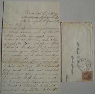 1864 Civil War Letter,  Envelope To Wife Sarah Pratt,  North Abington,  Ma; 3 Cent