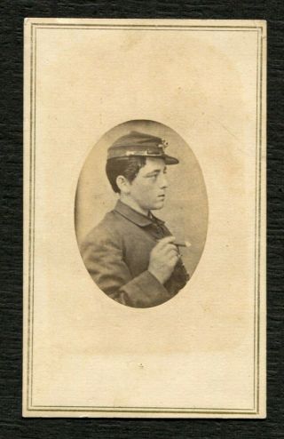 Civil War - Cdv - Young Man With Cigar - Unusual - Haven Ct - R18 Tax Stamp
