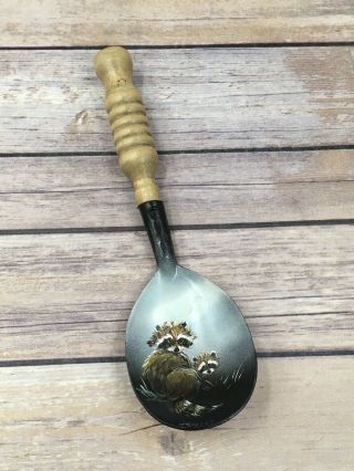 Vintage Wooden Metal Folkart Handpainted Raccoon Decorative Spoon T.  Greene