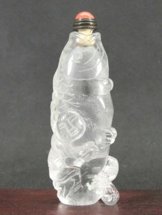 Chinese Boy Fish Carved Natural Quartz Crystal Snuff Bottle