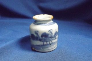 Antique Chinese Export Blue & White Canton Ink Bottle With Export Seal 1860 2