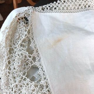 Antique Tatted Lace Tablecloth Linen Cotton Round French Vintage Tatting Trim 7