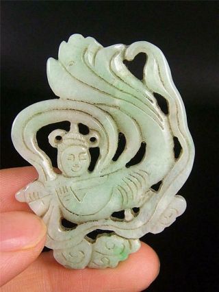 Old Chinese Jadeite Emerald Jade Carve Pendant Netsuke Dancing Fairy Beauty In O