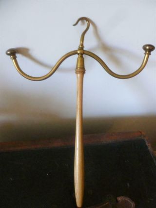 Vintage Light Oak Wood & Brass Rotating Barristers / Judge Wig Gown Hanger 2