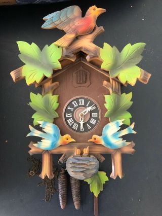 Vintage Antique Black Forest Cuckoo Clock Made In Germany Baby Birds In Nest