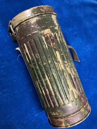 RARE WW2 GERMAN CAMOUFLAGE GAS MASK CANISTER w LABEL - VET PURCHASE 3