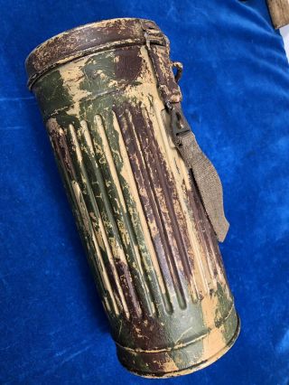 RARE WW2 GERMAN CAMOUFLAGE GAS MASK CANISTER w LABEL - VET PURCHASE 4
