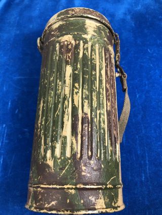 RARE WW2 GERMAN CAMOUFLAGE GAS MASK CANISTER w LABEL - VET PURCHASE 5